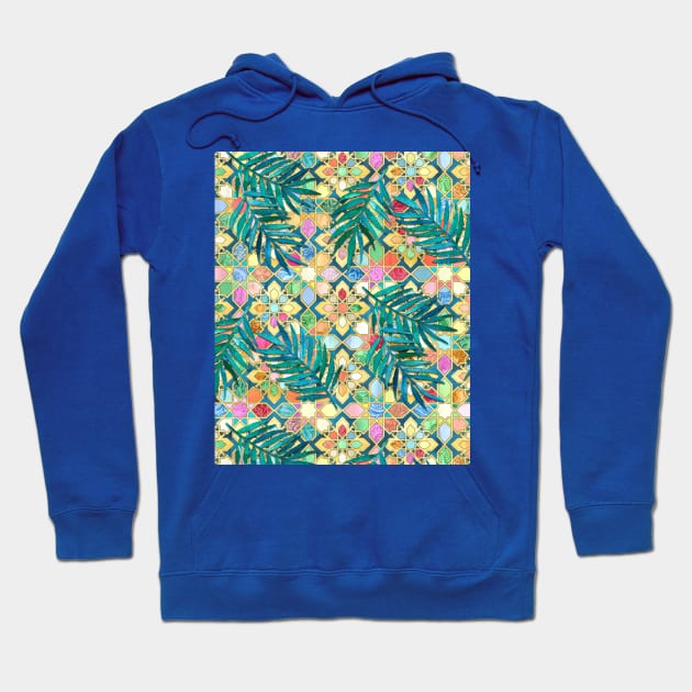 Muted Moroccan Mosaic Tiles with Palm Leaves Hoodie by micklyn